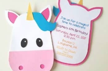 Tiernas invitaciones de unicornio para niña 3 años
