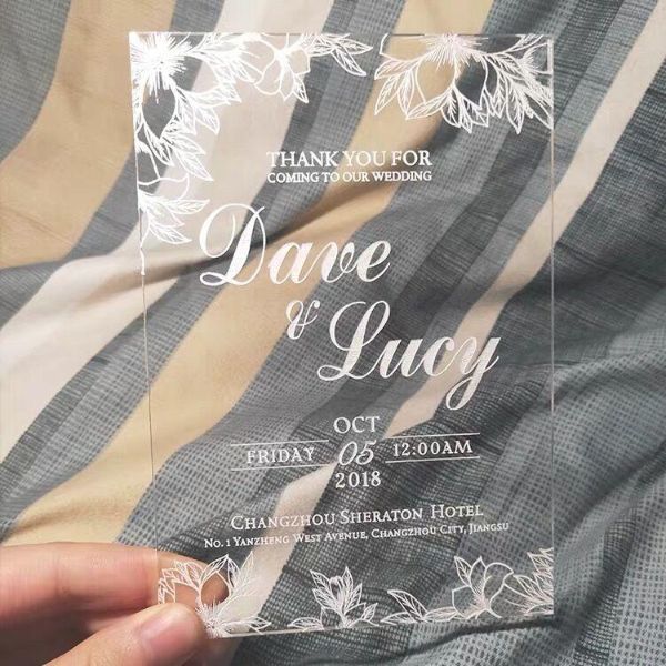 invitaciones de boda transparentes grabado acrilico