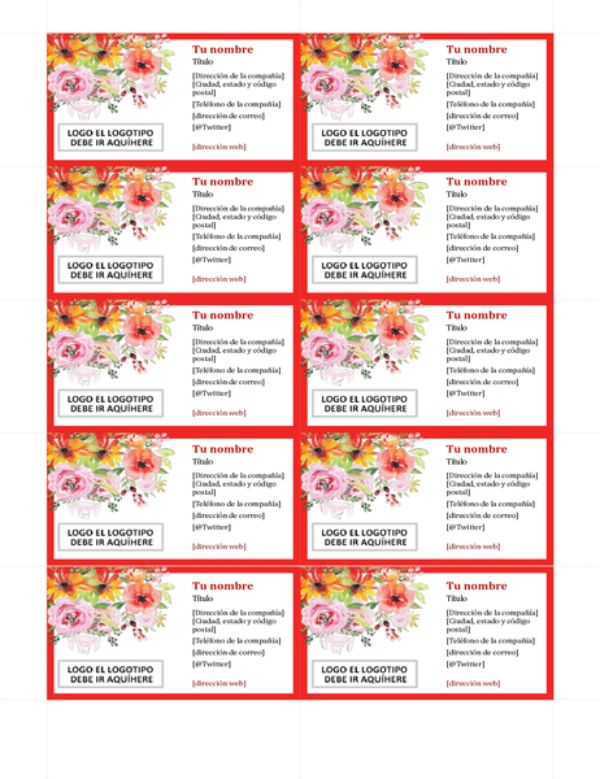 tarjetas de presentacion para floreria plantillas