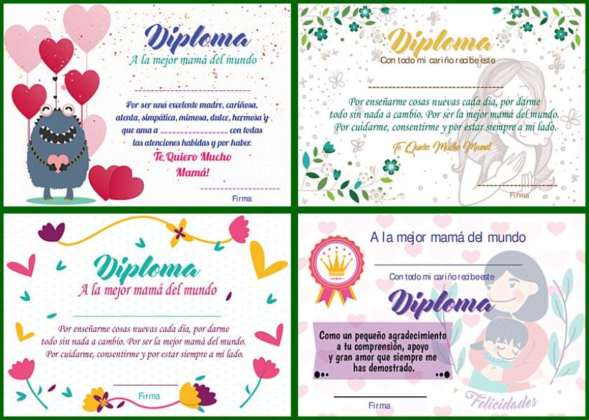 tarjetas editables para 10 de mayo tipo diploma