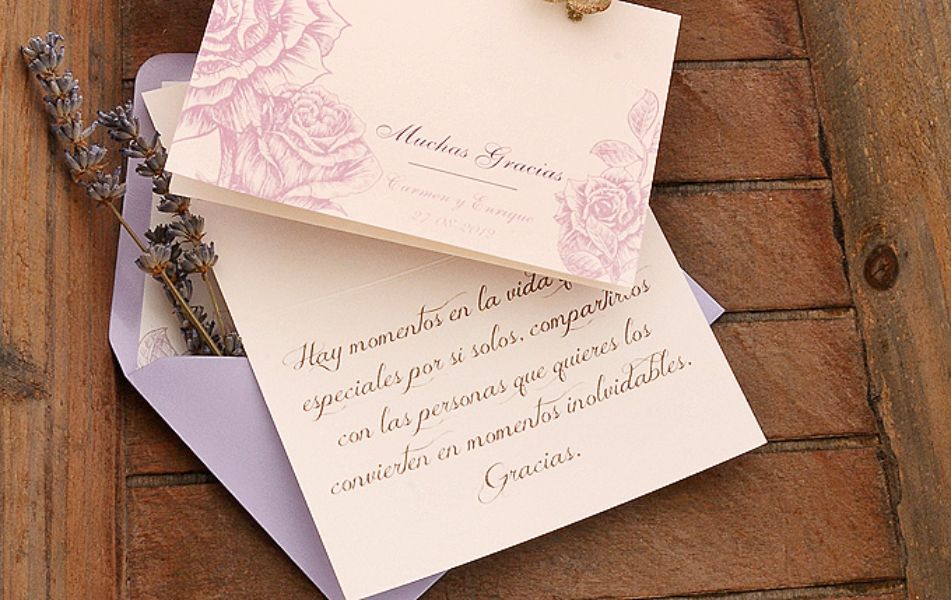tarjetas de agradecimiento para bodas delicada